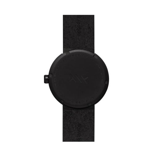 D38 black case black leather strap tube watch leff amsterdam design by piet hein eek back 1
