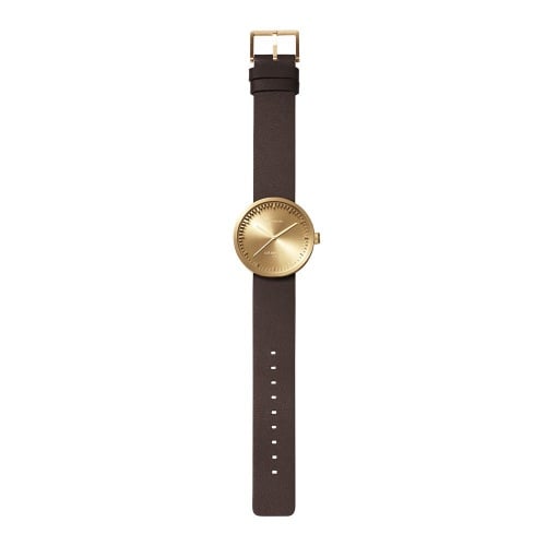 D38 brass case brown leather strap tube watch leff amsterdam design by piet hein eek total 1