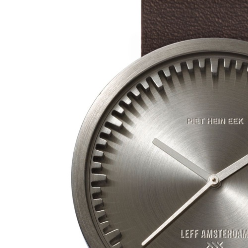 D38 steel case brown leather strap tube watch leff amsterdam design by piet hein eek zoom