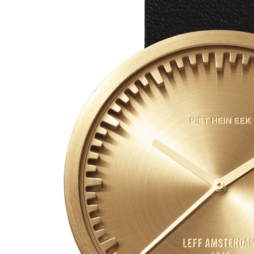 D42 brass case black leather strap tube watch leff amsterdam design by piet hein eek zoom