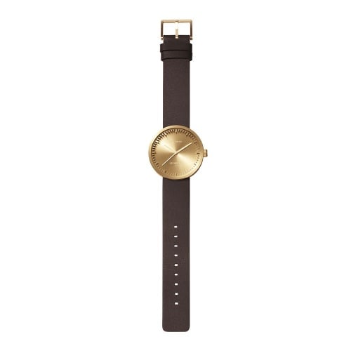 D42 brass case brown leather strap tube watch leff amsterdam design by piet hein eek total 1