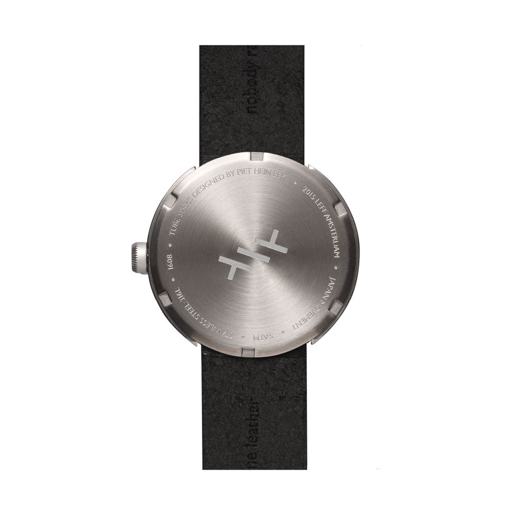 Tube watch D42 - steel with black leather strap 42mm - LEFF amsterdam