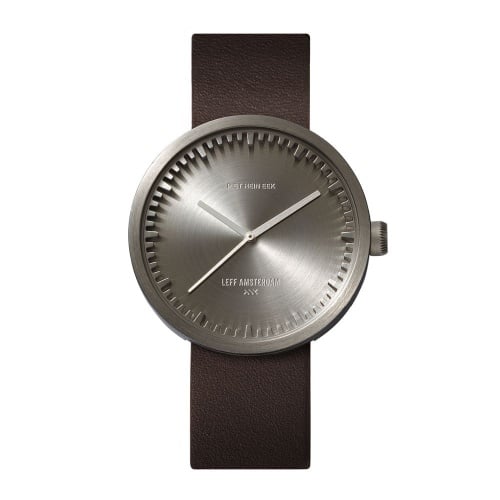 D42 steel case brown leather strap tube watch leff amsterdam design by piet hein eek front 1