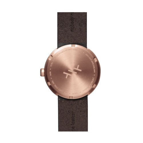 D38 rose gold case brown leather strap tube watch leff amsterdam design by piet hein eek back v2