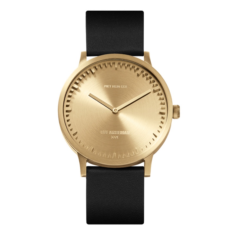 Tube watch T40 brass / black leather strap - LEFF amsterdam