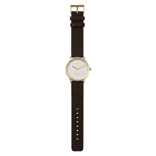 LEFF amsterdam tube watch T40 White brass Stainless steel case 40mm unisex with brown leather strap