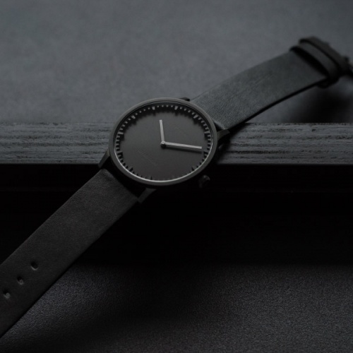 Tube watch T32 steel/black case black leather strap - LEFF amsterdam